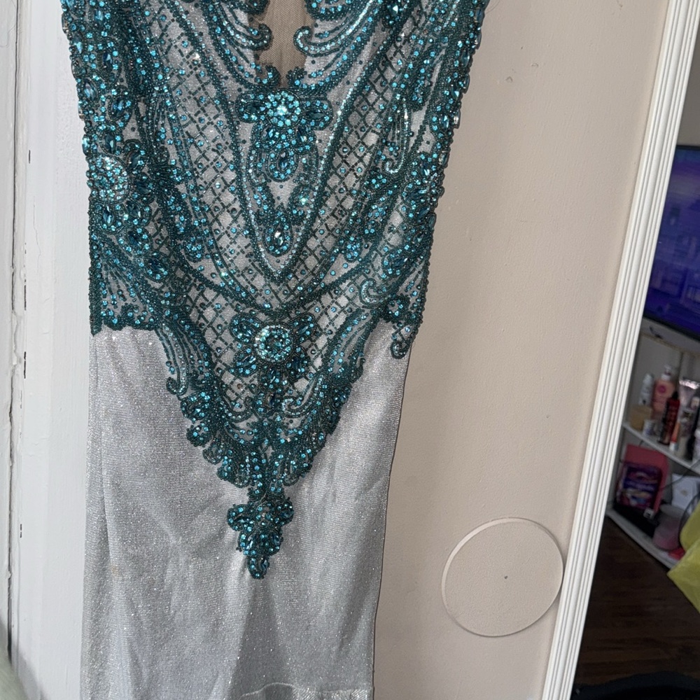 Elegant Teal and Silver Dress